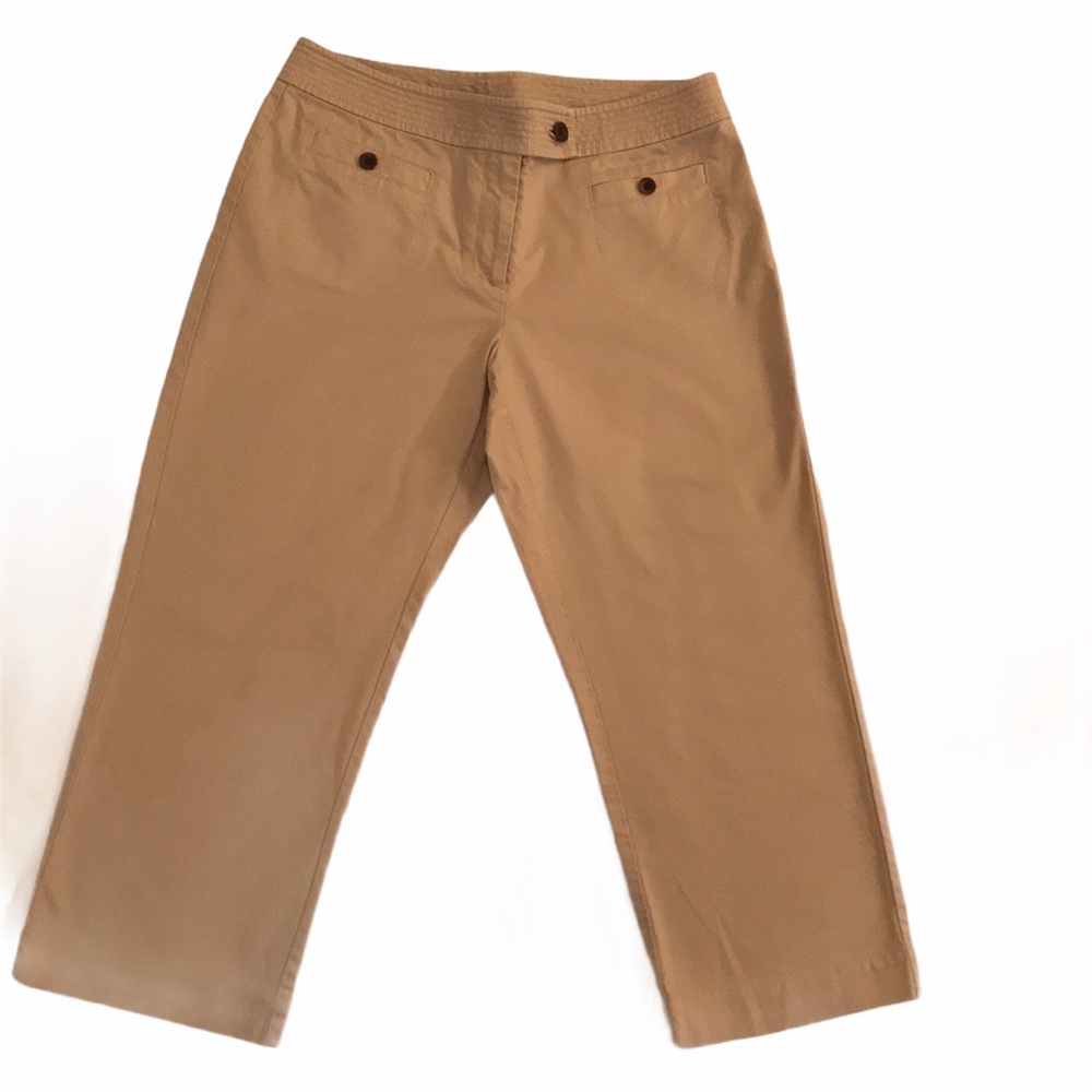 Talbots Tan Stretch Wide Capri Pants 10